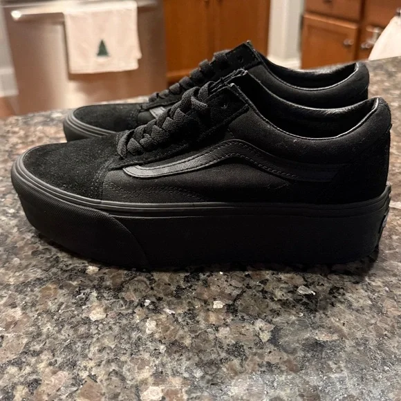 New Vans Old Skool Stackform Platform Sneakers Suede/Canvas Black Monochrome - Picture 8 of 12